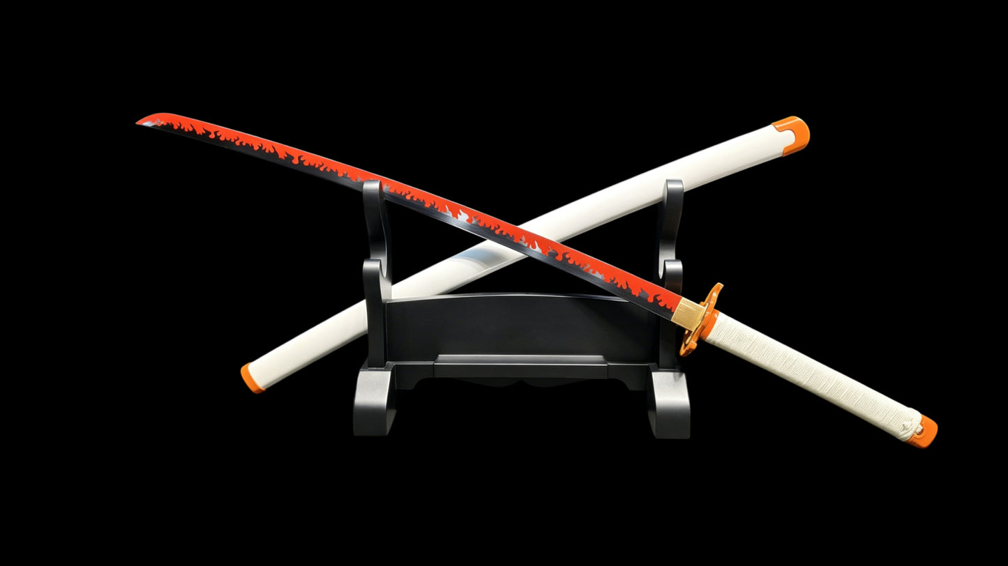 Demon Slayer Kyojuro Rengoku Nichirin Sword, Full Tang Forged 5160 Spring Steel, Sharp Blade