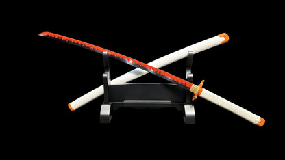Demon Slayer Kyojuro Rengoku Nichirin Sword, Full Tang Forged 5160 Spring Steel, Sharp Blade