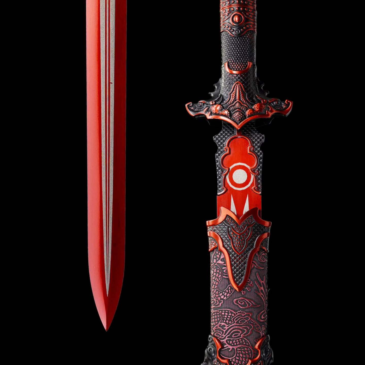 Chixiao Phantom Chinese Sword Replica, Full Tang High‑Manganese Steel Blade, One‑Piece Alloy Handle, Solid Wood Artificial Leather Scabbard, Fantasy Wuxia Decorative Sword