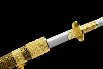 Kangxi Emperor Battle Dao, Full Tang Construction, High Manganese Steel Blade, Sharp Edge, Golden Alloy Luxury Fittings, Solid Wood Relief Scabbard, Collectible Decorative Chinese Sword