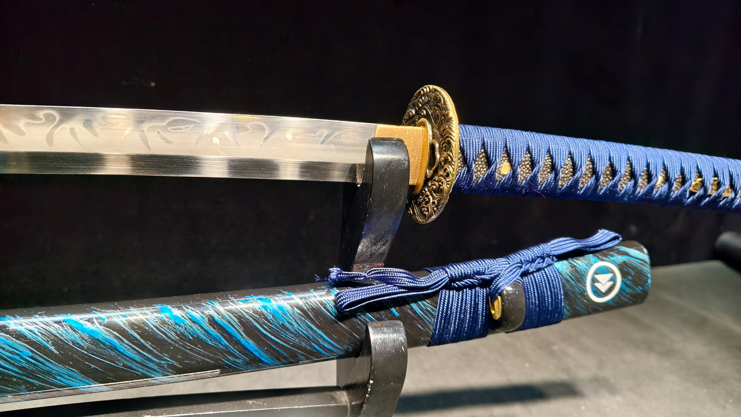 blue fighter（T10 earth covering and burning knife process）katana