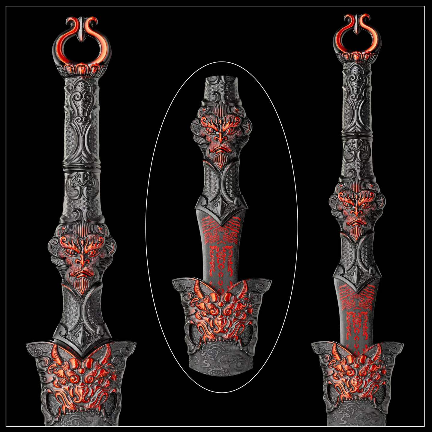 Full Tang Return of The Great Sage Sword Replica Inspired by Black Myth, High‑Manganese Steel Blade, One‑Piece Alloy Handle, Wood Artificial Leather Scabbard Collectible Sword