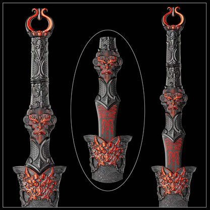 Full Tang Return of The Great Sage Sword Replica Inspired by Black Myth, High‑Manganese Steel Blade, One‑Piece Alloy Handle, Wood Artificial Leather Scabbard Collectible Sword