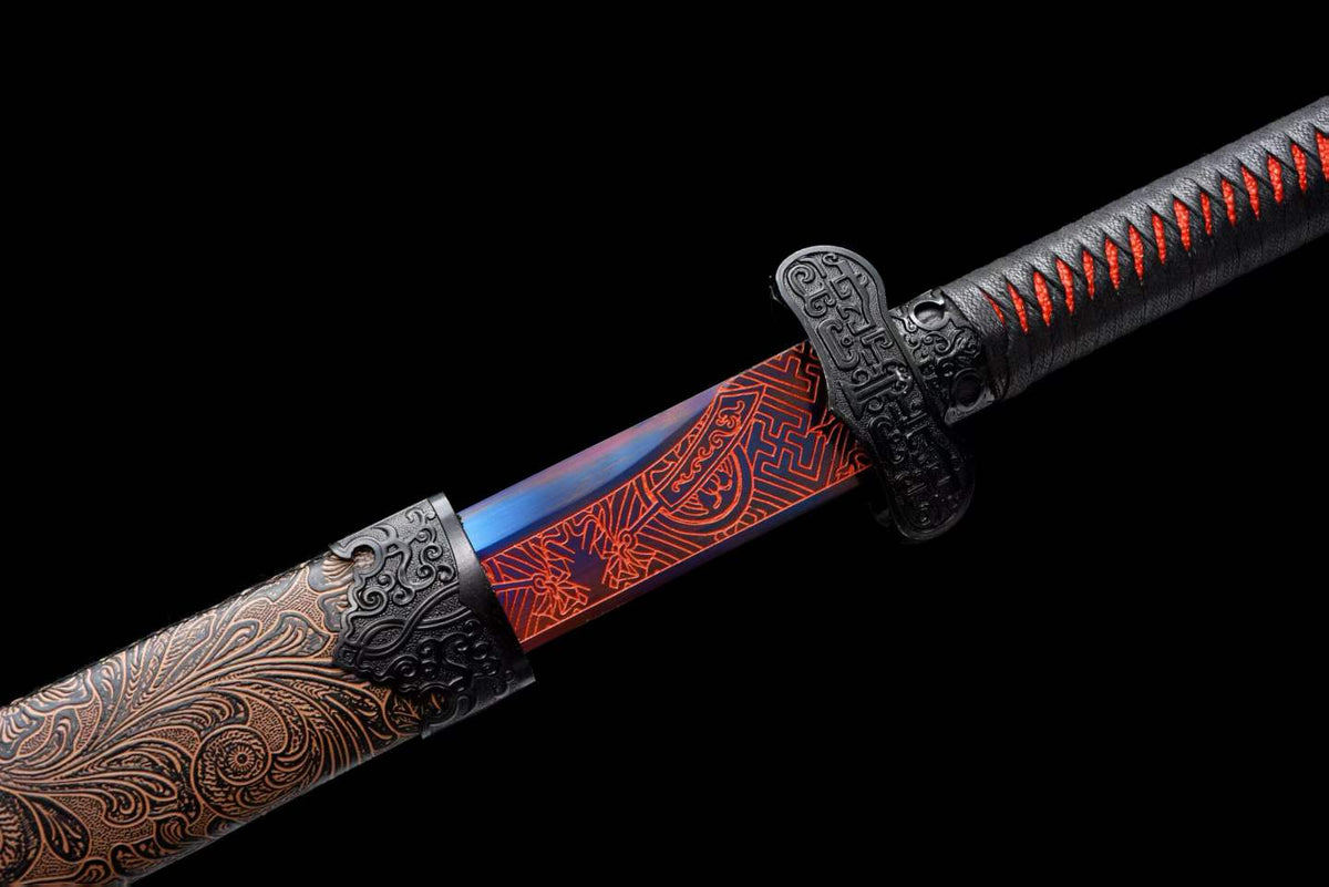 Thunder Tribulation Blade, Full Tang Construction, Forged High Manganese Steel, Sharp Edge, Alloy Fittings, Cord Wrapped Solid Wood Handle, Artificial Leather Wrapped Solid Wood Scabbard, Collectible Decorative Sword