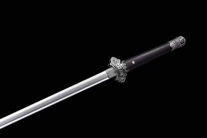Jin‑Shuang Tang Dao, Full Tang Construction, Sharp Blade, High‑Manganese Steel Blade, Zinc‑Alloy Peony Engraved Fittings, Premium Ebony Wood Handle And Scabbard, Historical Replica Collectible Sword