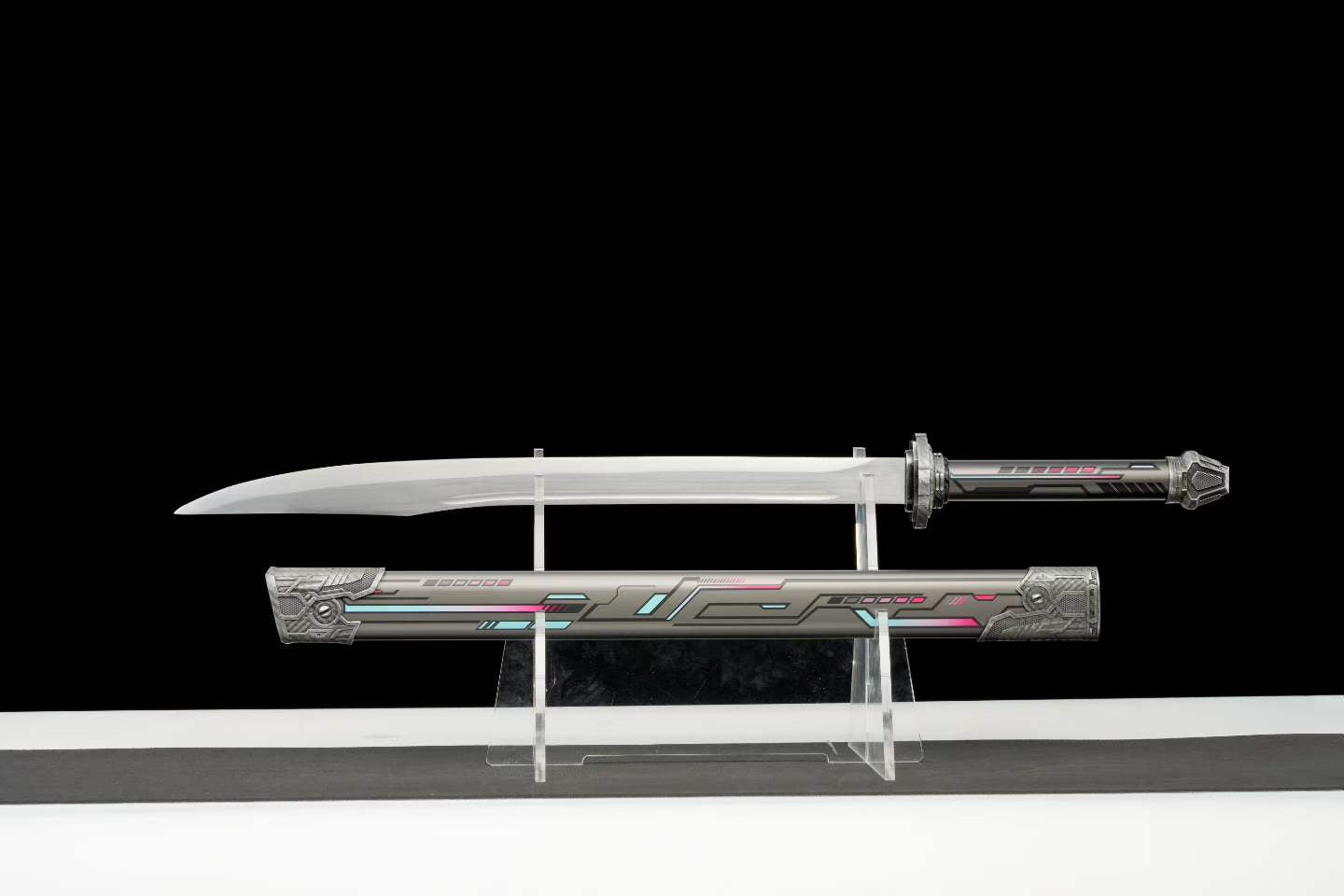 High Manganese Steel Gunmetal Cyberpunk Tactical Blade with Sharp Blade, Alloy Fittings Aluminum Scabbard Sci-Fi Collectible Ornament