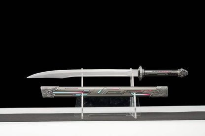 High Manganese Steel Gunmetal Cyberpunk Tactical Blade with Sharp Blade, Alloy Fittings Aluminum Scabbard Sci-Fi Collectible Ornament