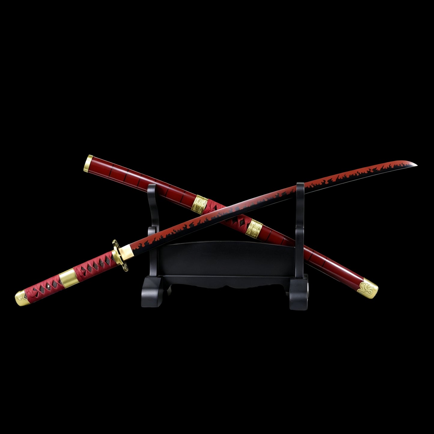 One Piece Zoro Sandai Kitetsu Katana, Full Tang Forged 5160 Spring Steel Sharp Blade Red Flame Pattern Blade, Solid Wood Scabbard Anime Replica Sword for Collection Cosplay Display