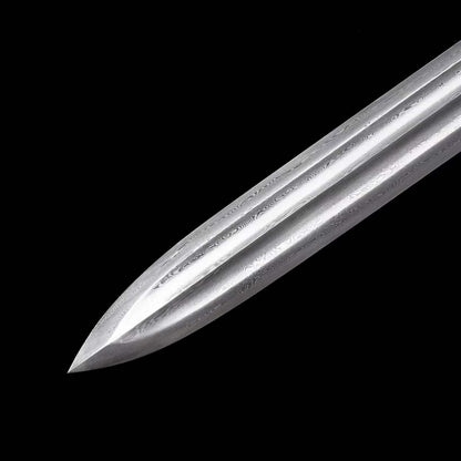 King Qin Jian, Full Tang Construction, Hand-Forged Damascus Steel Blade, Sharp Edge, Hand Polished, Brass Fittings, Premium Dragon Phoenix Hardwood Scabbard & Handle, Collectible Chinese Han Sword