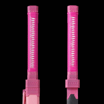 Pink Sakura Dawn Tang Dao, Full Tang, Forged High Manganese Steel, Sharp Edge, Alloy Fittings, Cord‑Wrapped Solid Wood Handle, Artificial Leather Wrapped Solid Wood Scabbard, Decorative Collectible Sword