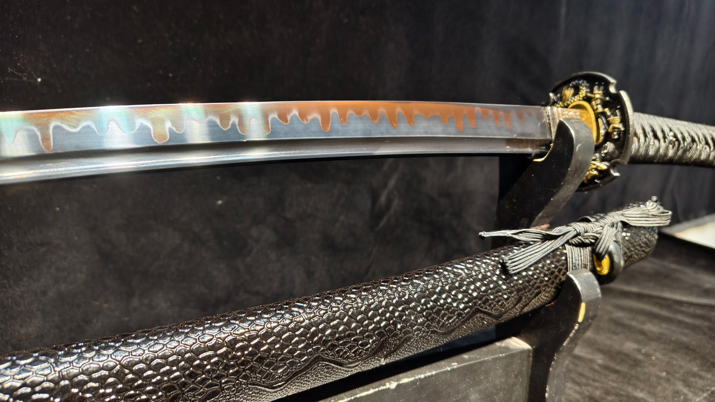 T10 forging process, burnt blade, quenched black（A8）katana,Wakizashi