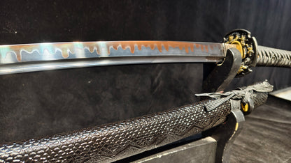 T10 forging process, burnt blade, quenched black（A8）katana,Wakizashi