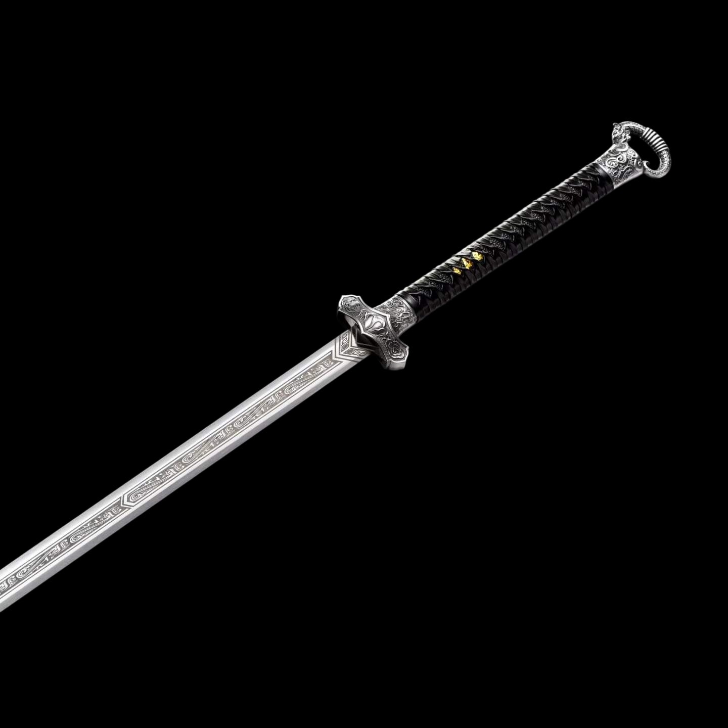 Cold‑Ruins Ring‑Pommel Two‑Handed Chinese Sword, Full Tang, Sharp Blade, High‑Manganese Steel, Alloy Fittings, Wood Handle Wrapped With Leather, Wood Artificial Leather Scabbard Collectible Sword