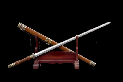 Han Dynasty Damascus Steel Sword, Full Copper Fittings, Premium Dragon‑Phoenix Sandalwood Scabbard, Full‑Tang Construction, Sharp Blade, Hand‑Forged Collectible Decorative Sword