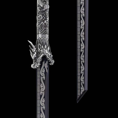 Full Tang Straight Sword Replica, High‑Manganese Steel Blade, One‑Piece Alloy Handle, Wood Artificial Leather Scabbard Historical Collectible Sword