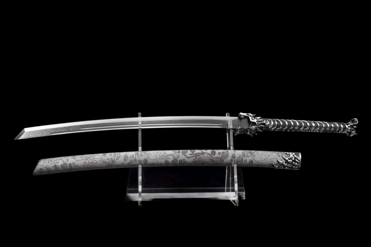 Dragon Roar Mystic Scale, Damascus Steel Forged Blade, Alloy Dragon Fittings, Full Tang Construction, Sharp Edge, Collectible Decorative Sword