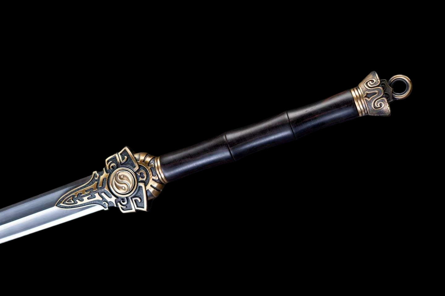 Xuan Heng Sword, Forged Damascus Steel Blade, Pure Copper Fittings, Premium Ebony Wood Handle and Scabbard, Chinese Mythical Taoist Collectible Sword