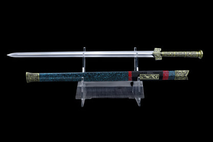Golden Crow Han Sword, Full Tang Construction, High Manganese Steel Blade, Double Groove Blade, Sharp Edge, Antique Bronze Golden Crow Alloy Fittings, Painted Solid Wood Scabbard, Collectible Decorative Chinese Sword
