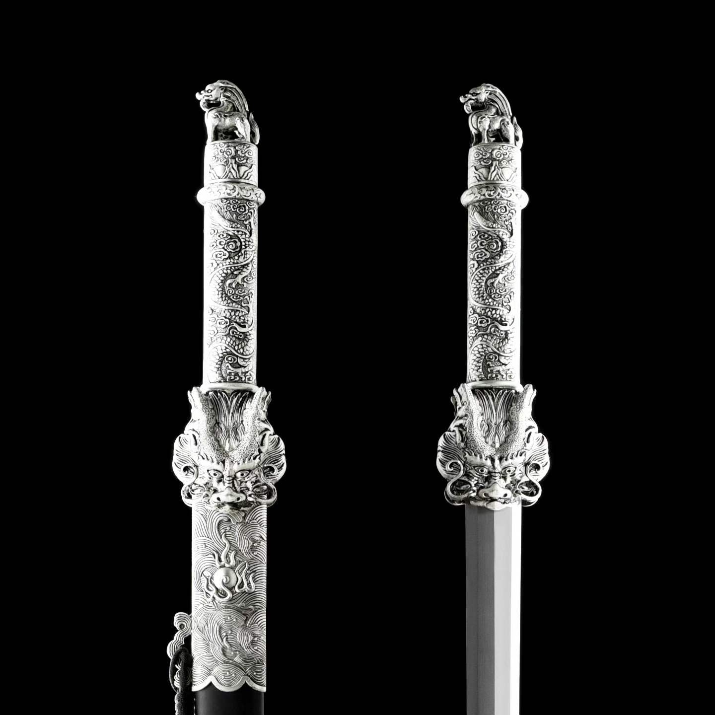Cang‑Lan Dragon Sovereign Jian, Full Tang Construction, Sharp Blade, High Manganese Steel Octahedral Blade, Alloy Dragon‑Wave Fittings, Premium Ebony Wood Scabbard, Historical Collectible Chinese Sword