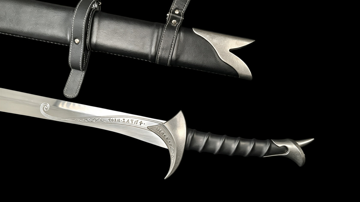 Full Tang 60Si2Mn Spring Steel Orc‑crist Sword Replica, Sharp Blade, Stainless Steel Fittings, Lord of The Rings Elven Sword with Leather‑Wrapped Scabbard Fantasy Collectible