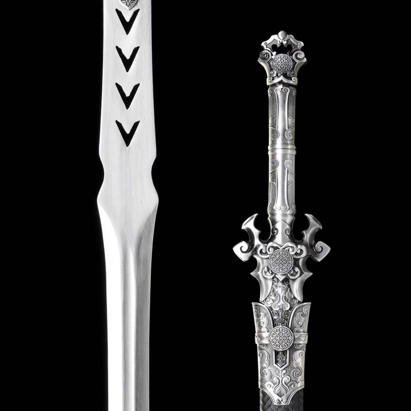 Full Tang Demon Sword Supreme Fantasy Replica, Sharp Blade, High‑Manganese Steel Blade, Alloy Metal Handle, Solid Wood Artificial Leather Scabbard, Fantasy Decorative Collectible Sword