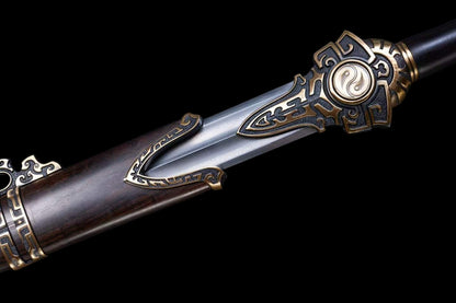 Xuan Heng Sword, Forged Damascus Steel Blade, Pure Copper Fittings, Premium Ebony Wood Handle and Scabbard, Chinese Mythical Taoist Collectible Sword