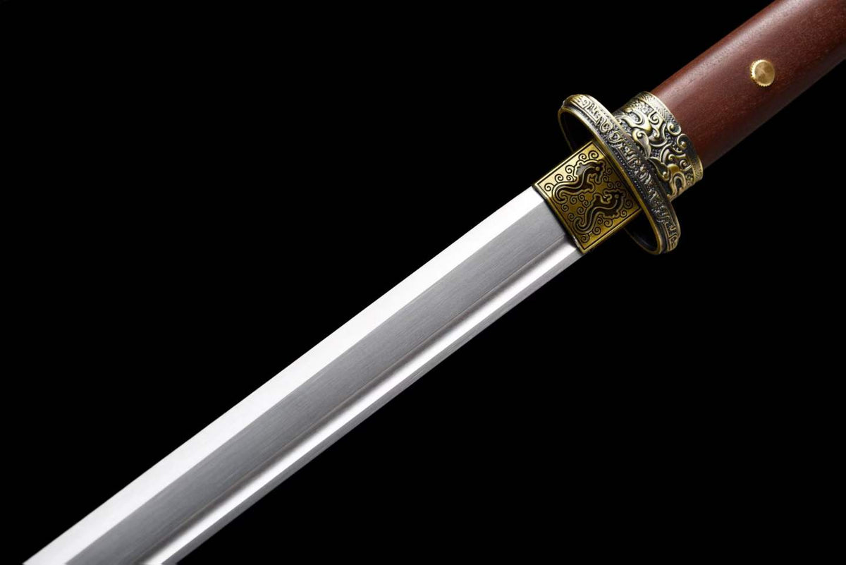 Ring-Pommel Tang Dao, Full Tang Construction, Sharp Blade, Forged High Manganese Steel, Alloy Fittings, Premium Dragon-Phoenix Hardwood Handle & Scabbard, Historical Chinese Collectible Sword