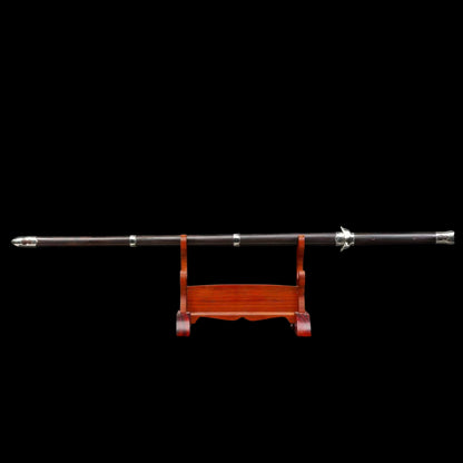Plain‑Fitted White Copper Ingot Two‑Handed Chinese Jian, Full Tang Construction, Sharp Blade, Hand Forged Damascus Steel Blade, Premium Ebony Wood Handle And Scabbard, Historical Replica Collectible Sword