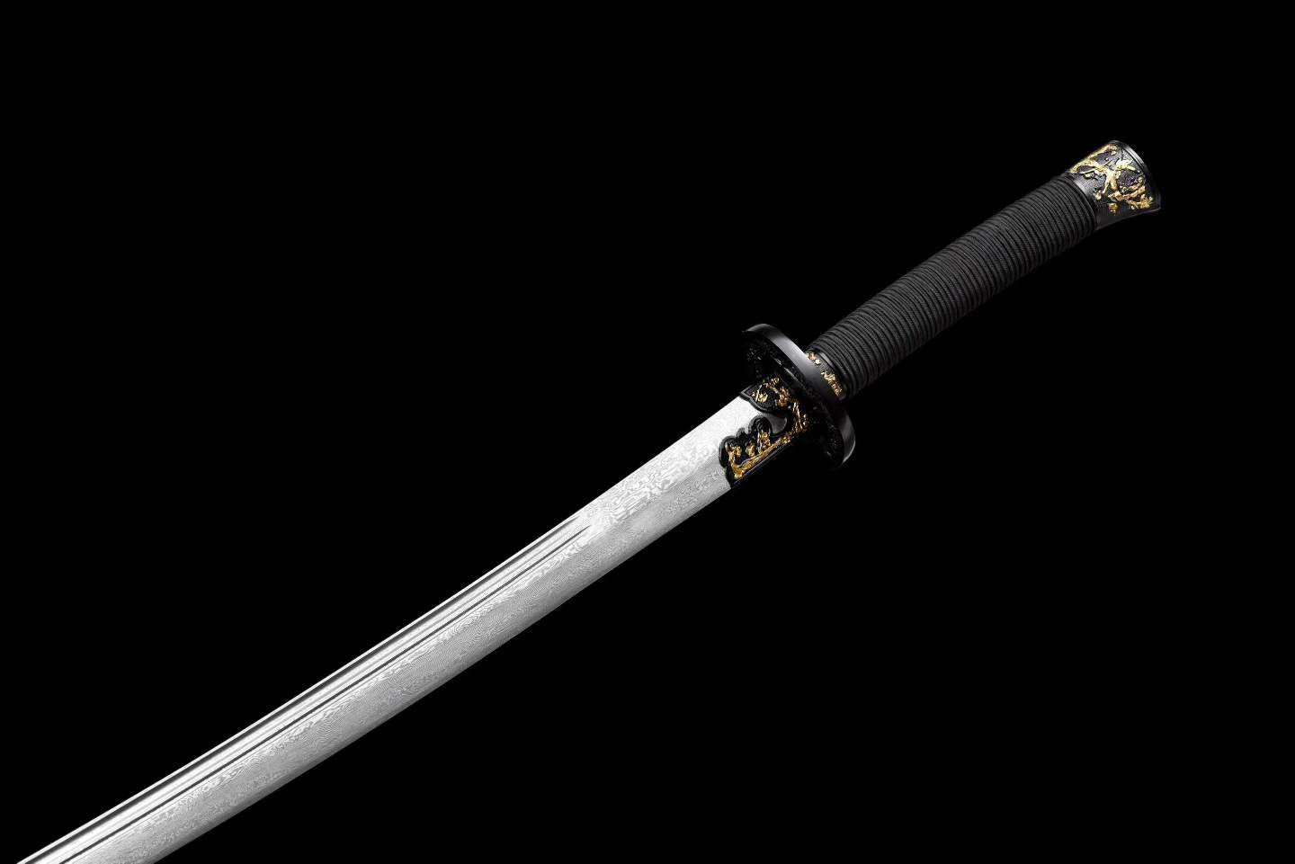 Han‑Mei‑Jin Spring‑Autumn Dao, Full Tang Construction, Sharp Blade, Damascus Steel Forged, Plum‑Blossom Alloy Fittings, Cord‑Wrapped Wood Handle, Premium Dragon‑Phoenix Hardwood Scabbard, Historical Replica Collectible Sword