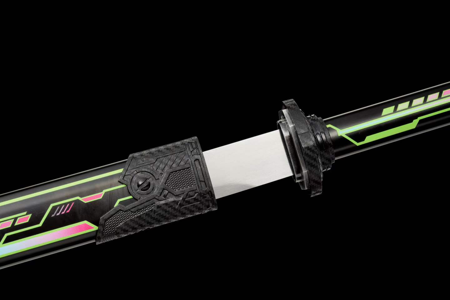 High Manganese Steel Cyberpunk Neon Combat Blade With Sharp Blade, Alloy Fittings Aluminum Scabbard Sci-Fi Collectible Ornament