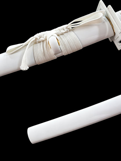BLEACH Tensa Zangetsu Katana, Ichigo Kurosaki Replica Sword Black & White Version, Full Tang Forged 5160 Spring Steel Sharp Blade, Samurai Sword with Solid Wood Scabbard for Collection Display