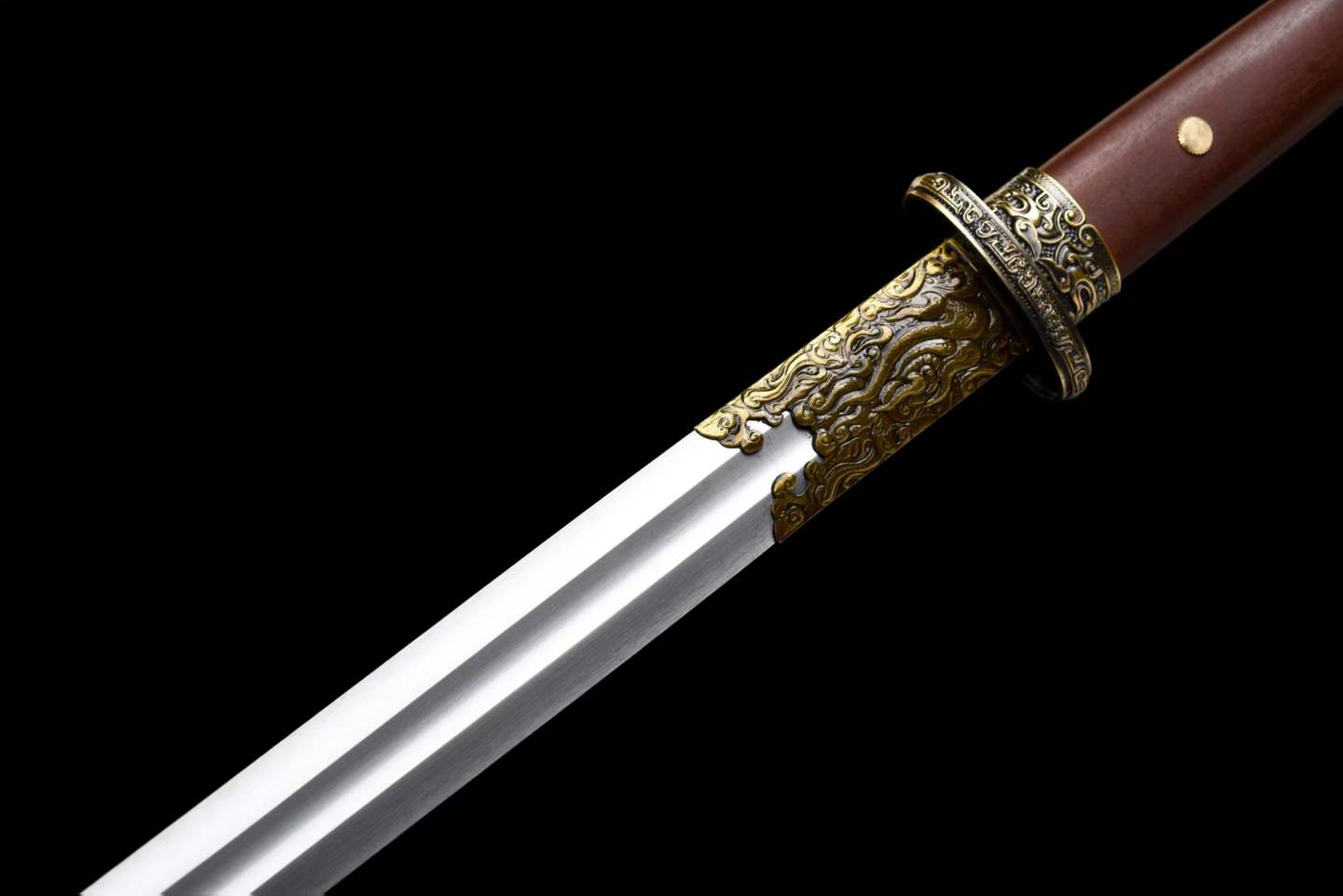 Lock‑Moon Ring‑Pommel Sword, Full Tang Construction, Sharp Blade, High‑Manganese Steel Forged Blade, Premium Dragon‑Phoenix Hardwood Handle And Scabbard, Historical Replica Collectible Sword