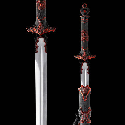 Full Tang Ancient Style Straight Sword Replica, Sharp Cutting Edge, High‑Manganese Steel Blade, One‑Piece Alloy Handle, Wood Artificial Leather Scabbard Historical Collectible Sword