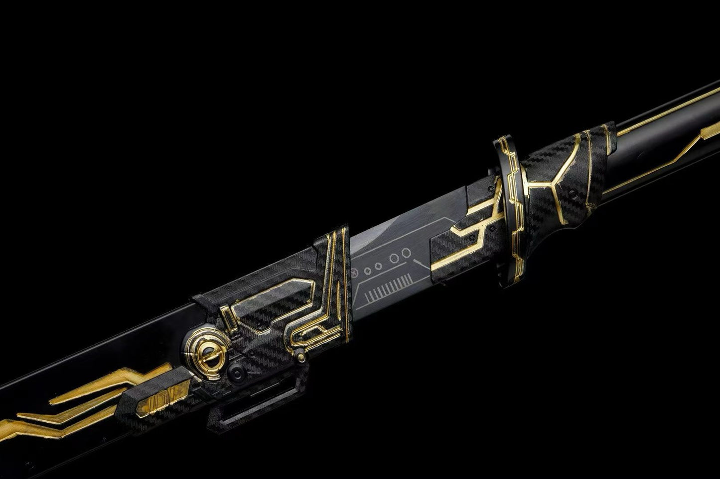 Golden Circuit Cyberpunk Tang Dao, Full Tang Forged Steel Straight Sword, Futuristic Sci-Fi Golden Circuit Etching with Aluminum Alloy Scabbard for Cosplay Display Collection