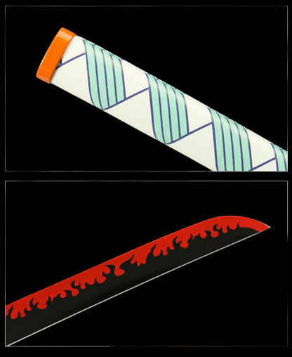 Demon Slayer Kyojuro Rengoku Nichirin Sword, Full Tang Forged 1095 High Carbon Steel, Sharp Blade