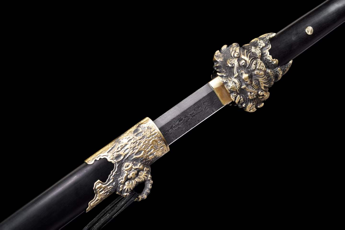 Suanni Tang Dao, Full Tang Construction, Sharp Blade, Damascus Steel Forged Blade, Premium Ebony Wood Handle And Scabbard, Historical Replica Collectible Sword