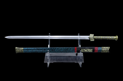 Golden Crow Han Sword, Full Tang Construction, High Manganese Steel Blade, Double Groove Blade, Sharp Edge, Antique Bronze Golden Crow Alloy Fittings, Painted Solid Wood Scabbard, Collectible Decorative Chinese Sword