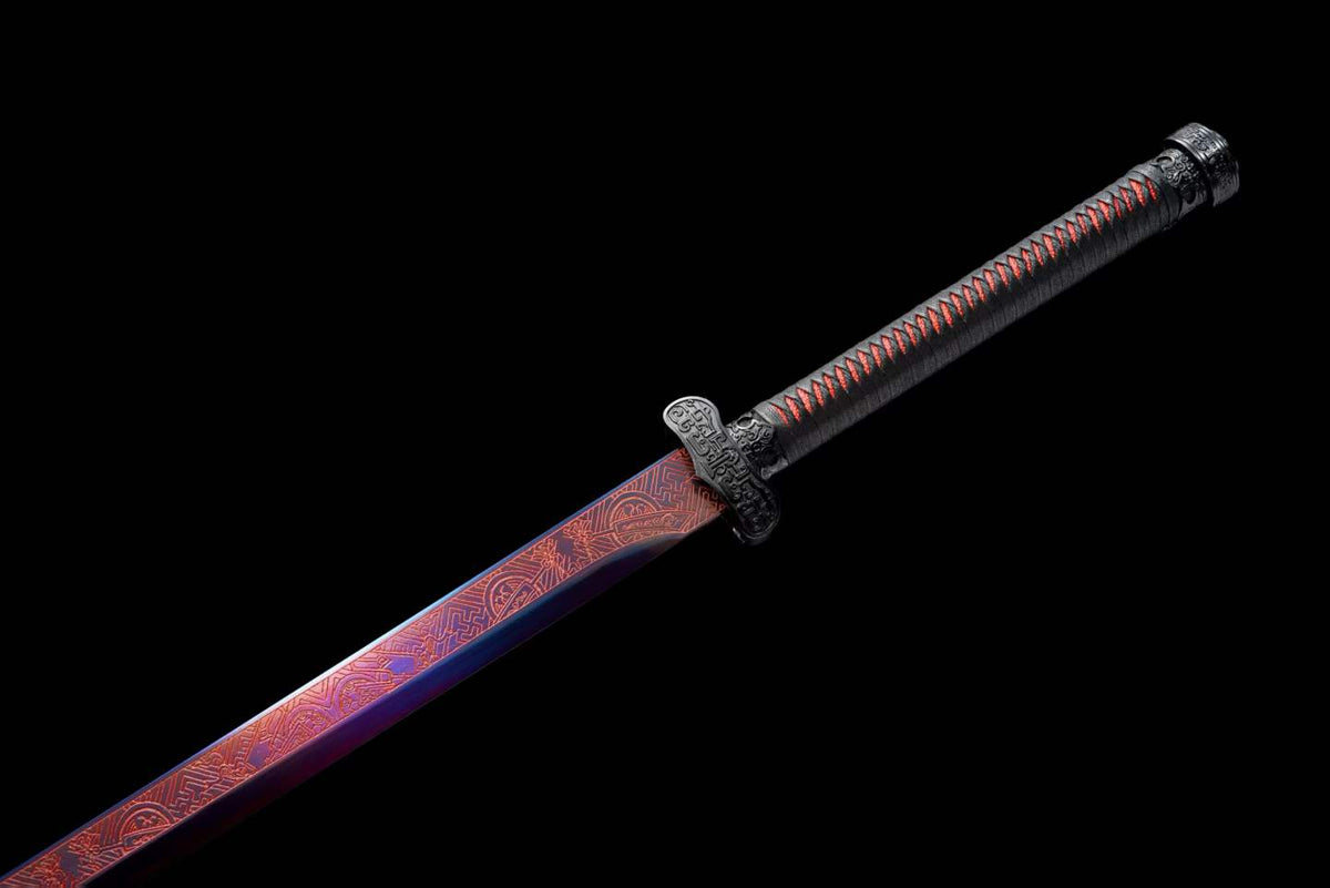 Thunder Tribulation Blade, Full Tang Construction, Forged High Manganese Steel, Sharp Edge, Alloy Fittings, Cord Wrapped Solid Wood Handle, Artificial Leather Wrapped Solid Wood Scabbard, Collectible Decorative Sword