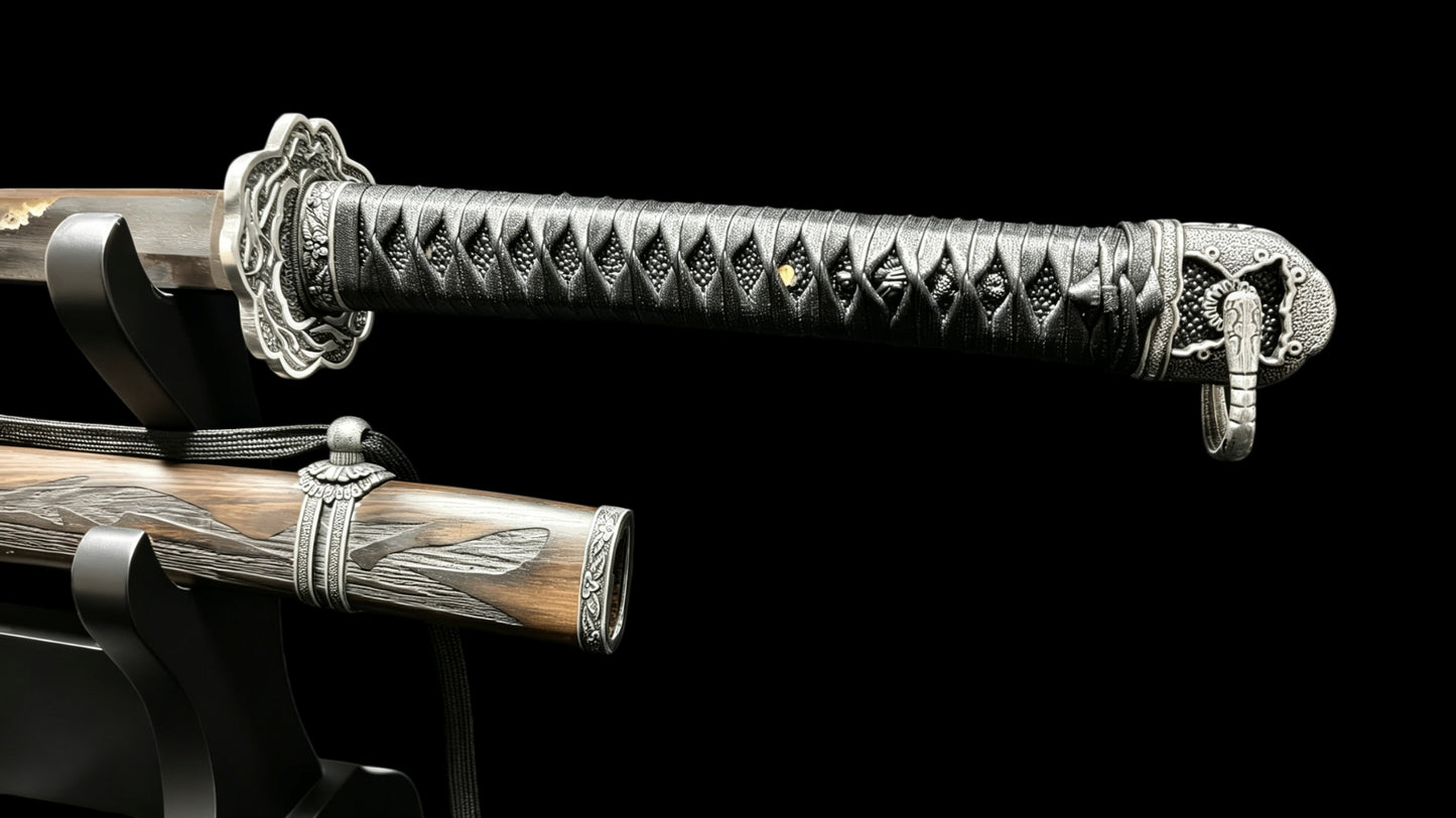 Sekiro Shadows Die Twice Undying Blade, Bite the Moon & Open Gate Katana, Full Tang Forged 5160 Spring Steel, Sharp Blade, Vintage Finished Version