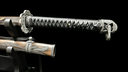Sekiro Shadows Die Twice Undying Blade, Bite the Moon & Open Gate Katana, Full Tang Forged 5160 Spring Steel, Sharp Blade, Vintage Finished Version