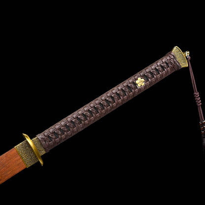 Yanyue Ming Dynasty Official Saber Replica, Full Tang High‑Manganese Steel Sharp Blade, Single Fuller Groove, Dragon‑Phoenix Sandalwood Scabbard & Cord‑Wrapped Handle, Historical Decorative Replica