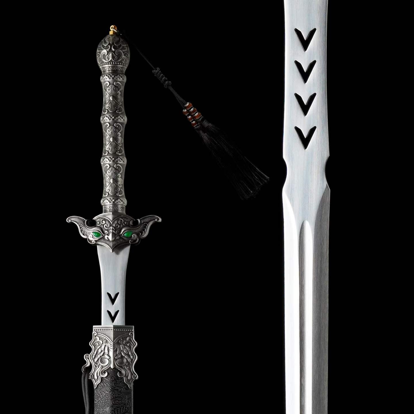 Heaven‑Sword Replica Sword, Full Tang High‑Manganese Steel Sharp Blade, Integrated Alloy Metal Handle, Wood Scabbard With Faux‑Leather Wrapping, Historical Decorative Replica