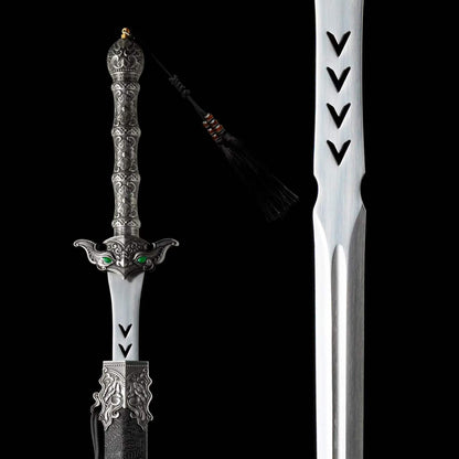 Heaven‑Sword Replica Sword, Full Tang High‑Manganese Steel Sharp Blade, Integrated Alloy Metal Handle, Wood Scabbard With Faux‑Leather Wrapping, Historical Decorative Replica