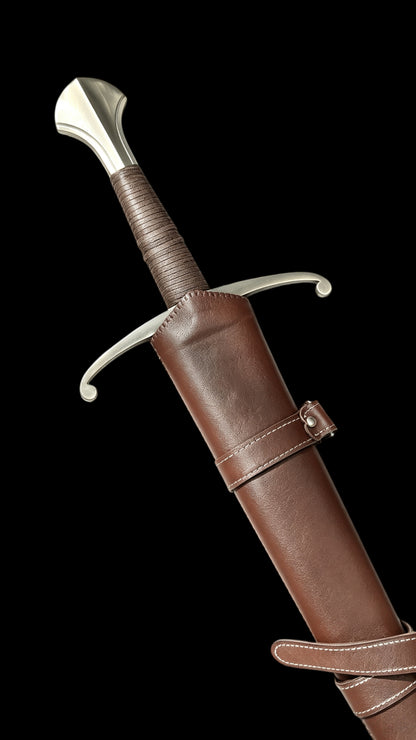 Medieval Knight Wide Blade One Hand Battle Sword Full Tang Forged Sharp Blade 65 Manganese Steel Vacuum Heat Treated Stainless Steel Fittings Wooden Core Leather Scabbard Collectible Replica Sword