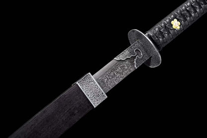 Zhen‑Yuan Ming Official Dao, Full Tang Construction, Sharp Blade, Forged Damascus Steel, Dual Fuller, Dragon‑Phoenix Hardwood Cord‑Wrapped Handle And Scabbard, Historical Replica Collectible Sword