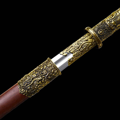Full Tang Xuanhuang Tang Sword Replica, Sharp Blade, High‑Manganese Steel Blade with Single Groove, Premium Dragon‑Phoenix Sandalwood Scabbard, Historical Chinese Decorative Sword