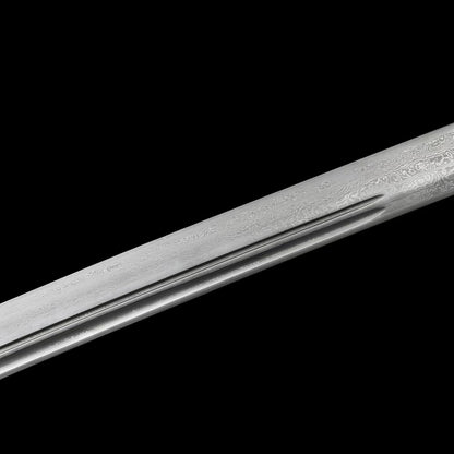 Full Tang Black Ding Baiying Chinese Sword, Forged Damascus Steel Sharp Blade, Brass Engraved Fittings, Dark Dragon Phoenix Sandalwood Scabbard, Wuxia Collectible Sword