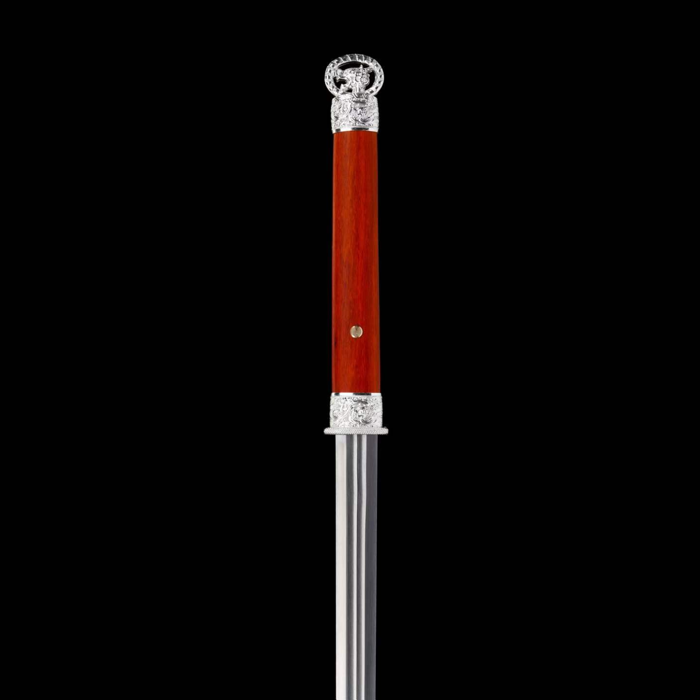 Cang‑Lin Ring‑Pommel Sword, Full Tang Construction, High‑Manganese Steel Forged Sharp Blade, Zinc Alloy Fittings, Premium Red Wood Handle And Scabbard, Collectible Display Sword