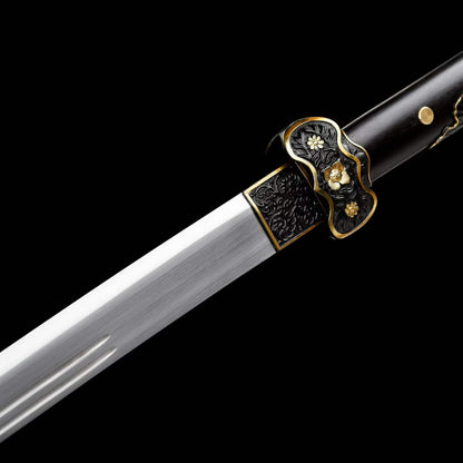 Luoying Ding Baiying Yanling Dao, Full Tang Sharp Blade, High‑Manganese Steel, Premium Dragon‑Phoenix Hardwood Handle & Scabbard, Movie Replica Wuxia Collectible Sword