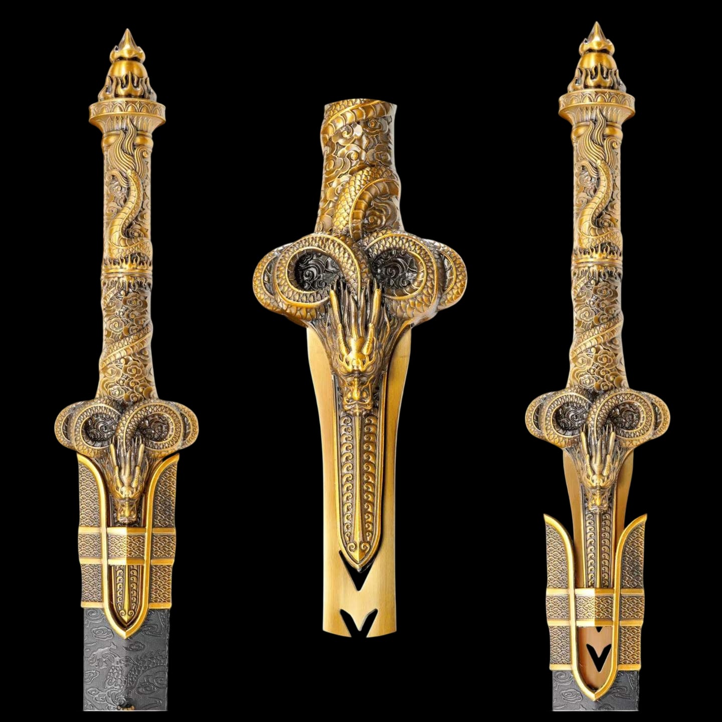 Wandering Dragon Chinese Sword, High‑Manganese Steel Blade, Integrated Alloy Dragon‑Carved Handle, Wood Scabbard Wrapped With Silk, Historical Collectible Sword